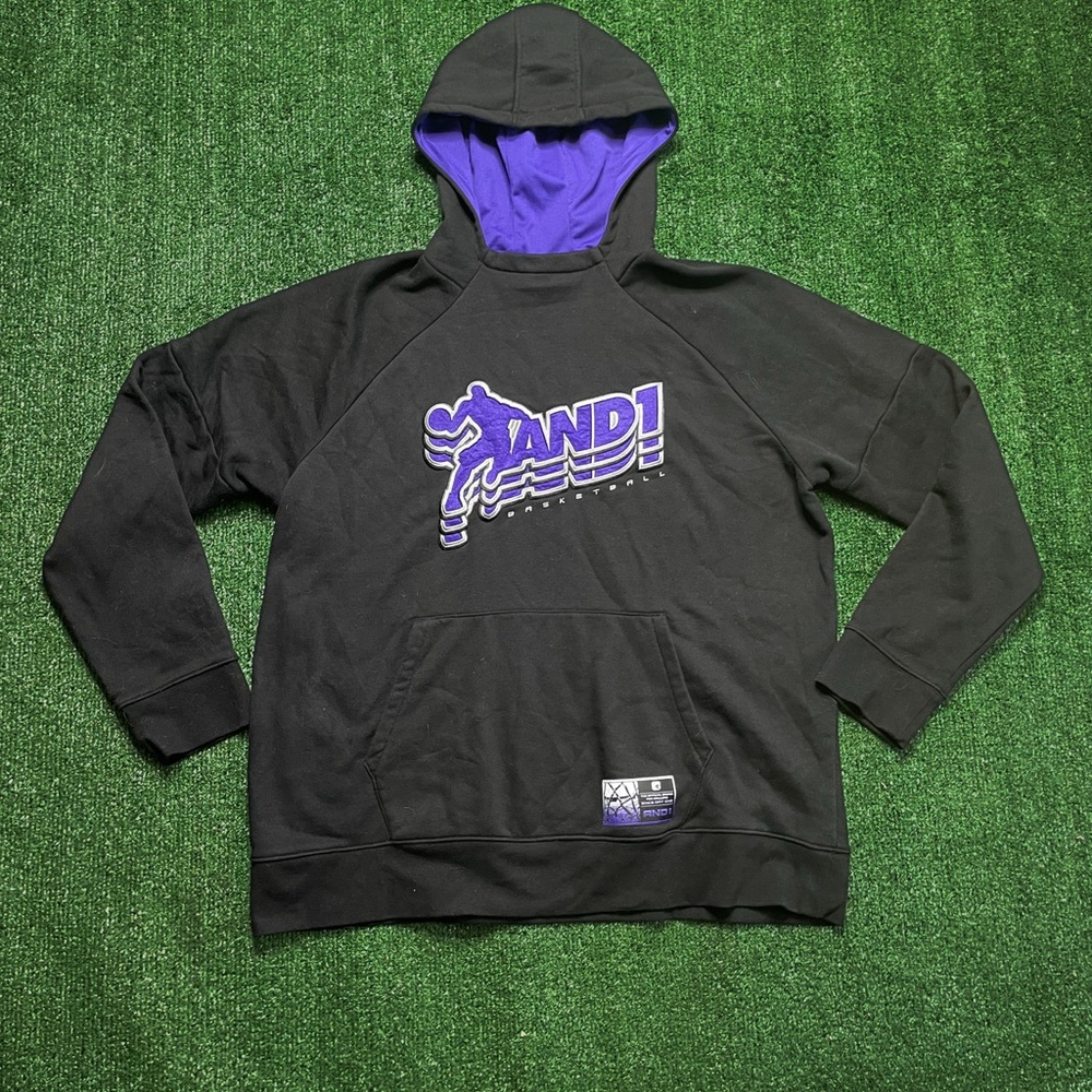 AND1 Men's Hoodie in Black with Purple Accents